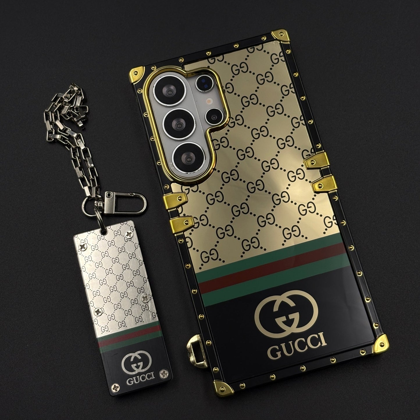 Luxury GG Stripe Square Trunk Case with Chain for Samsung Galaxy S26 Ultra