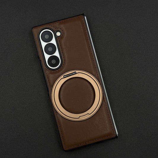 Stitch Leather Case 360° Rotating Metal Stand for Samsung Galaxy Z Fold 7 | Magsafe Compatible | Premium Feel & Grip