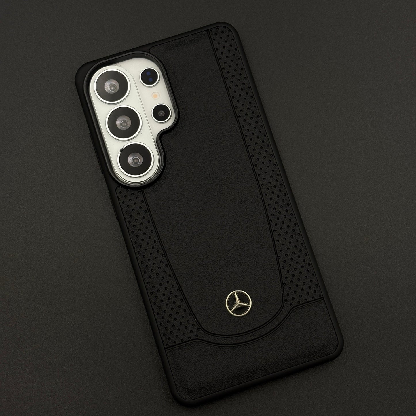 Black Perf Line Luxury Sports Car Merc Case for Samsung Galaxy S26 Ultra with Perforated Detail