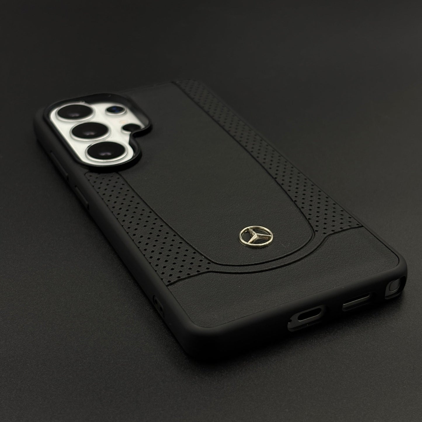 Black Perf Line Luxury Sports Car Merc Case for Samsung Galaxy S26 Ultra with Perforated Detail