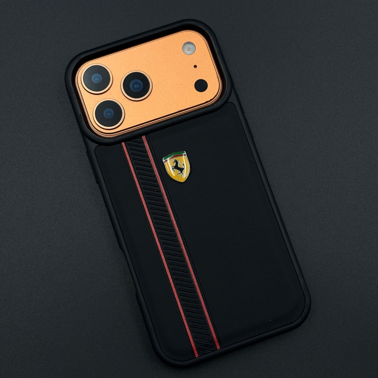 Luxury Sports Car FR Racing Red Stripe Case for iPhone 17 Series with Bold Black-and-Red Motorsport Finish