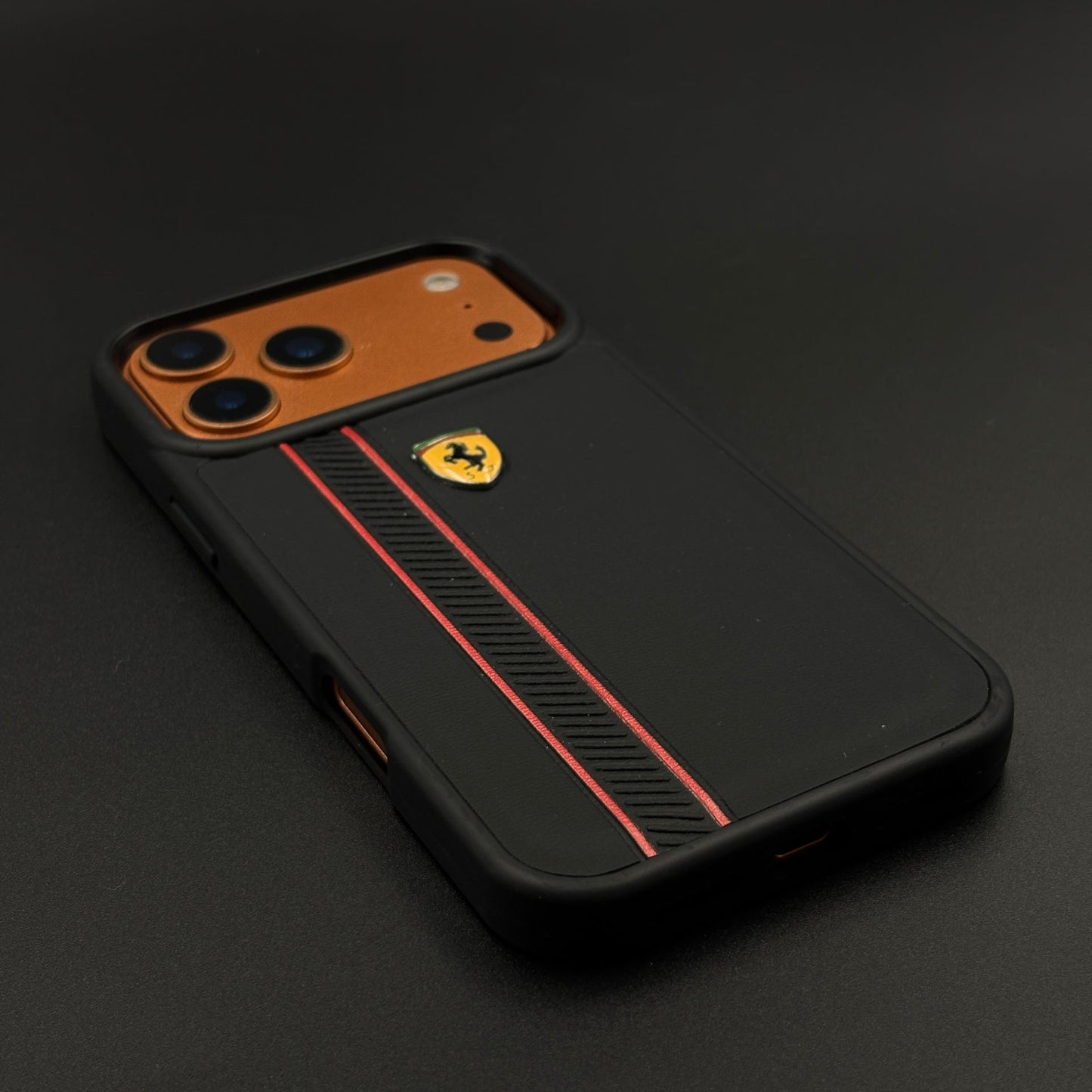 Luxury Sports Car FR Racing Red Stripe Case for iPhone 17 Series with Bold Black-and-Red Motorsport Finish