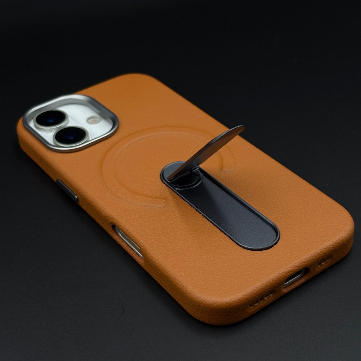 MagSafe Leather Mobile Case Cover with Metal Kickstand for iPhone 17 | Premium Stand