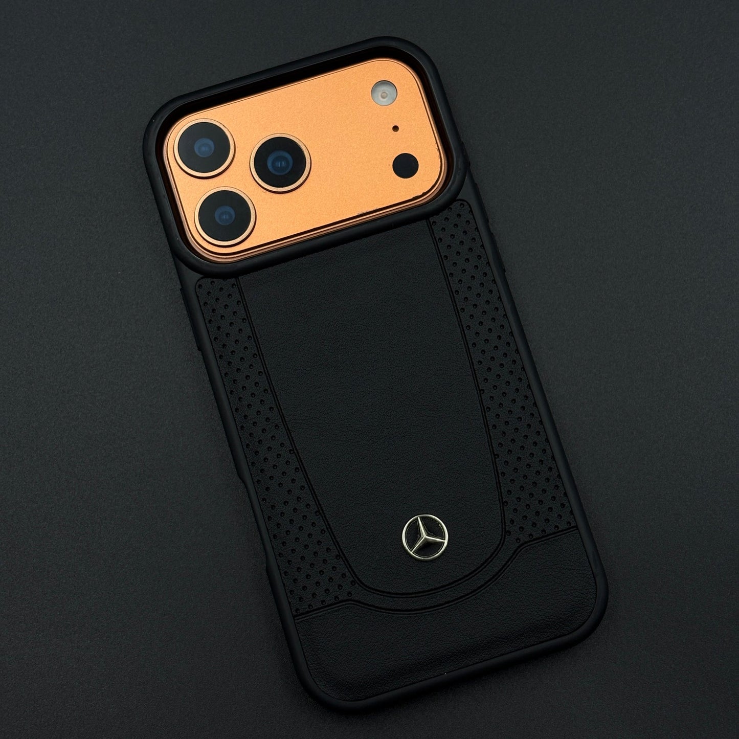 Black Perf Line Luxury Sports Car Merc Case for iPhone 17 Series with Perforated Detail