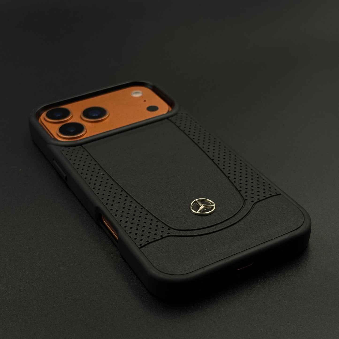 Black Perf Line Luxury Sports Car Merc Case for iPhone 17 Series with Perforated Detail