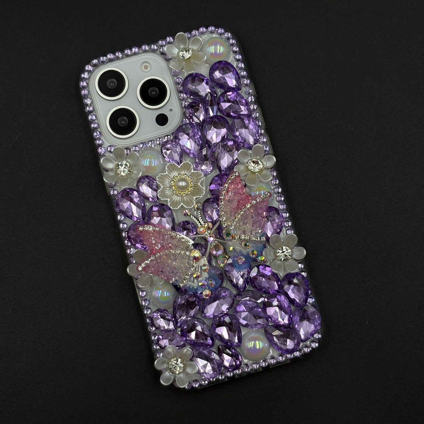 Luxury Butterfly Design Crystal Case for iPhone | Handcrafted Rhinestone Cover | Gems & Floral Accents | Premium Feel & Glam Look