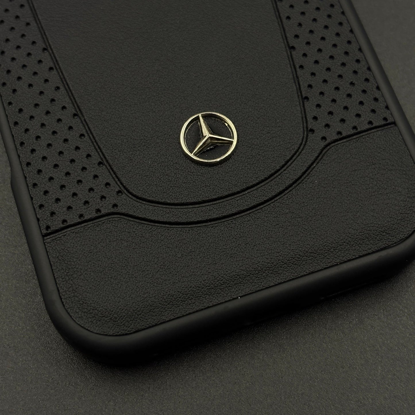 Black Perf Line Luxury Sports Car Merc Case for iPhone 17 Series with Perforated Detail