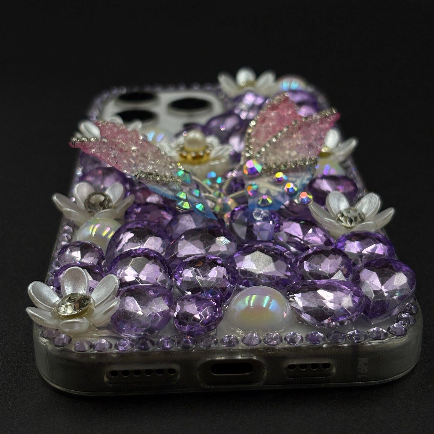 Luxury Butterfly Design Crystal Case for iPhone | Handcrafted Rhinestone Cover | Gems & Floral Accents | Premium Feel & Glam Look