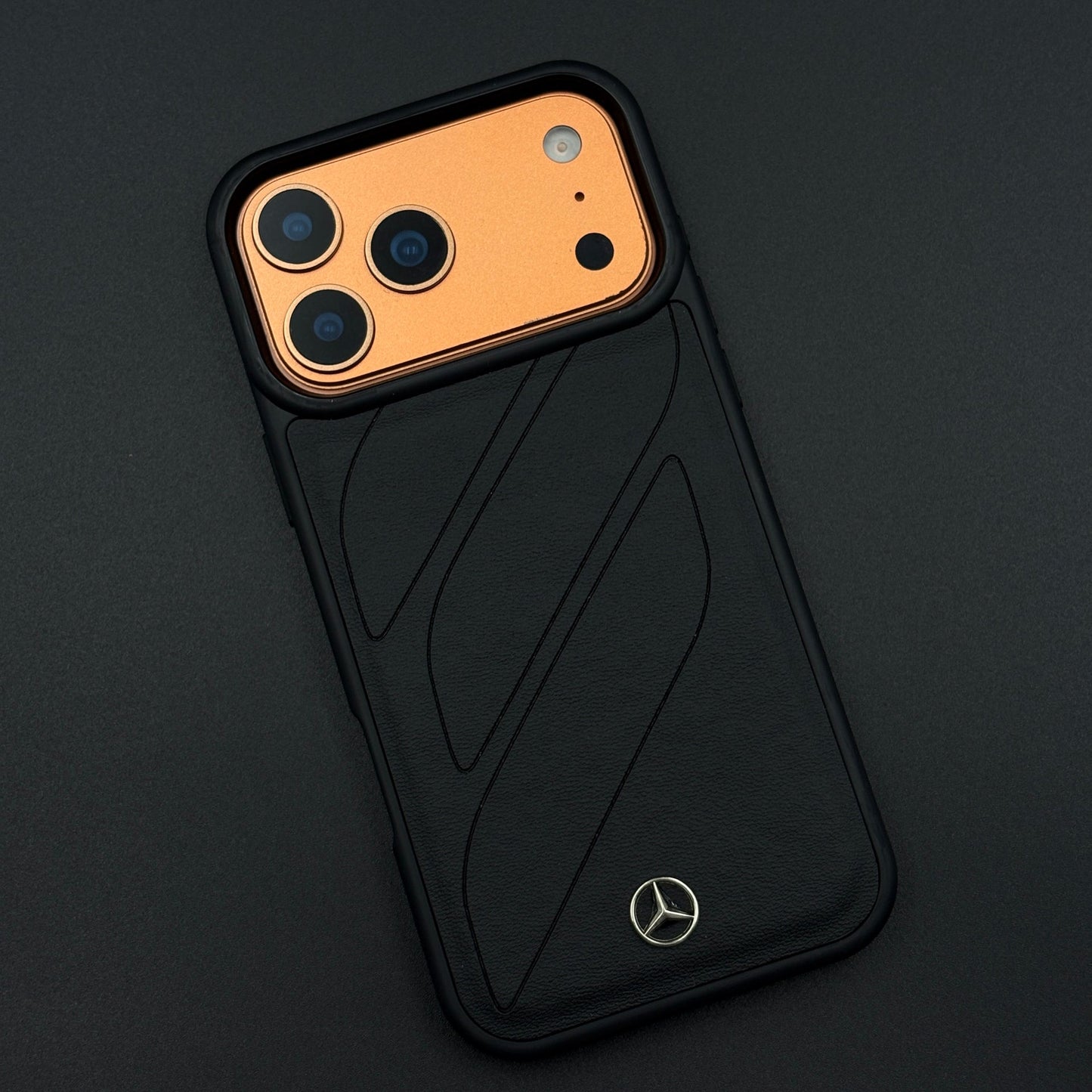 Luxury Sports Car Brand Merc Noir Texture Case for iPhone 17 Series with Embossed Design