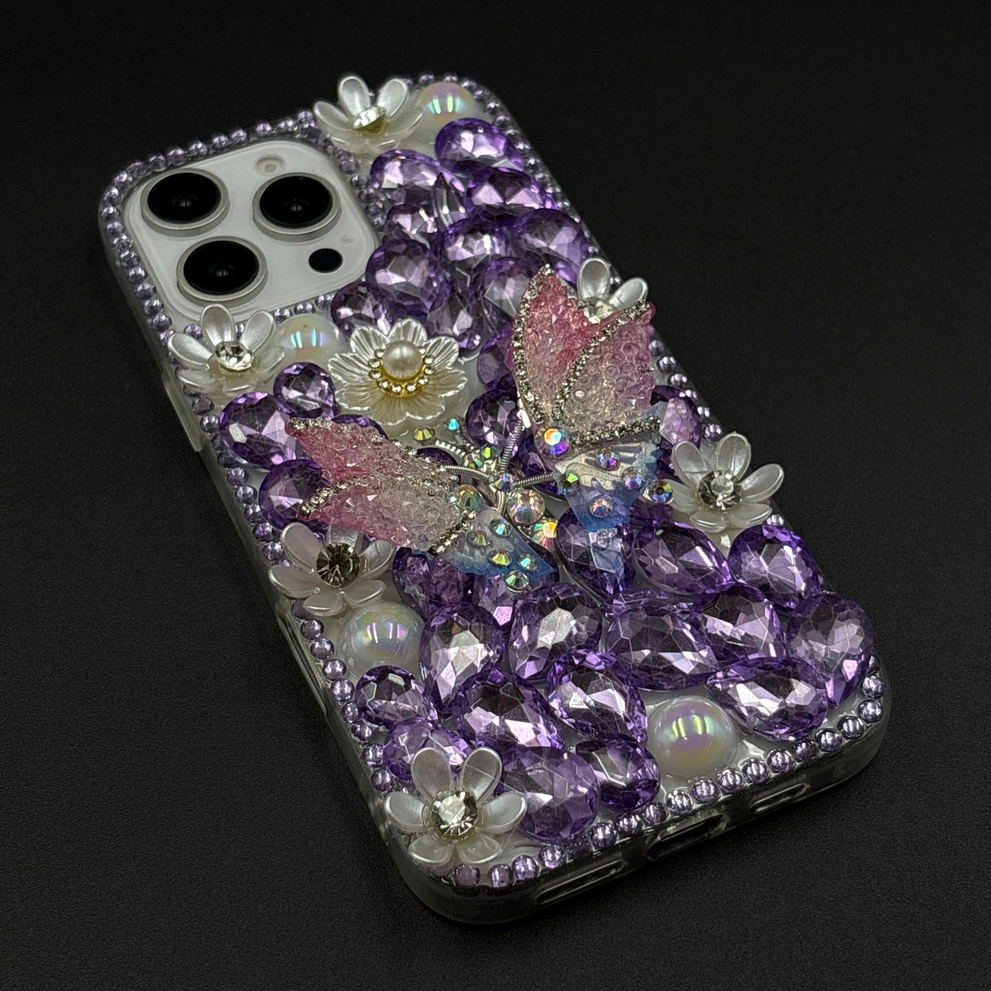 Luxury Butterfly Design Crystal Case for iPhone | Handcrafted Rhinestone Cover | Gems & Floral Accents | Premium Feel & Glam Look