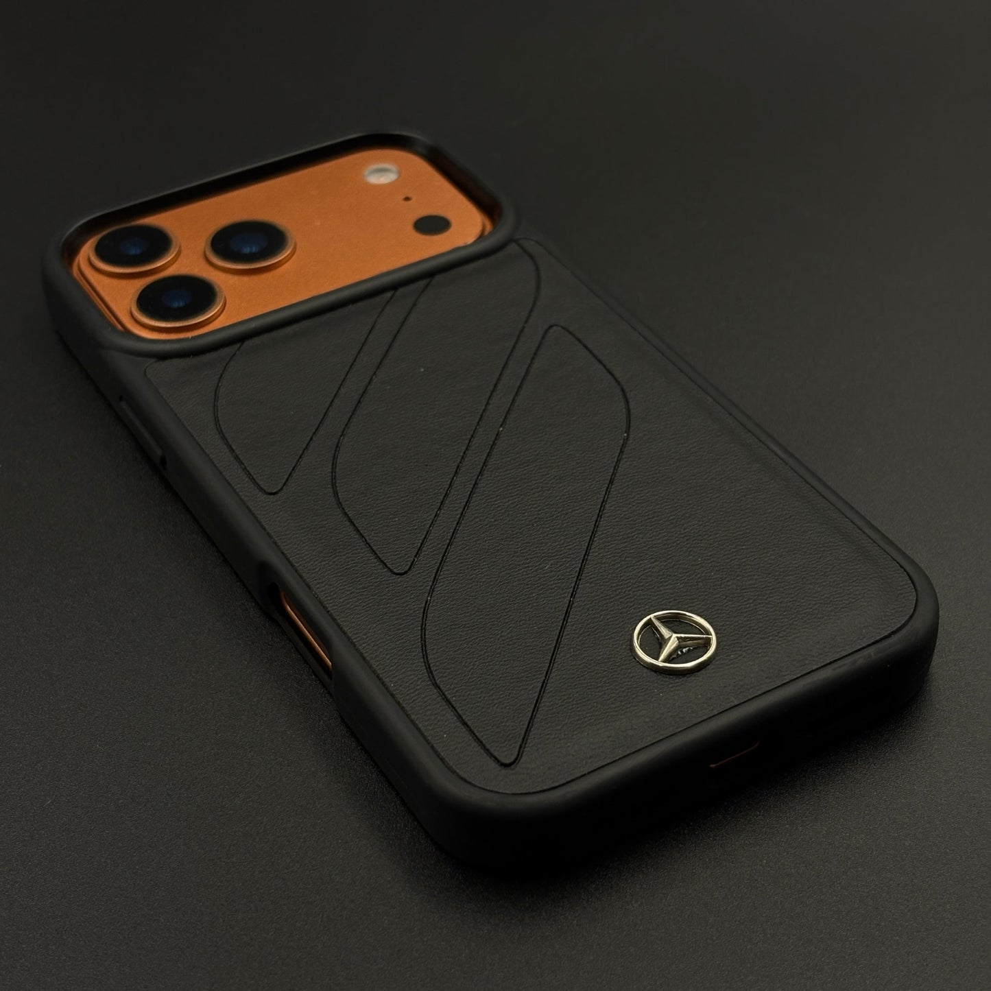 Luxury Sports Car Brand Merc Noir Texture Case for iPhone 17 Series with Embossed Design