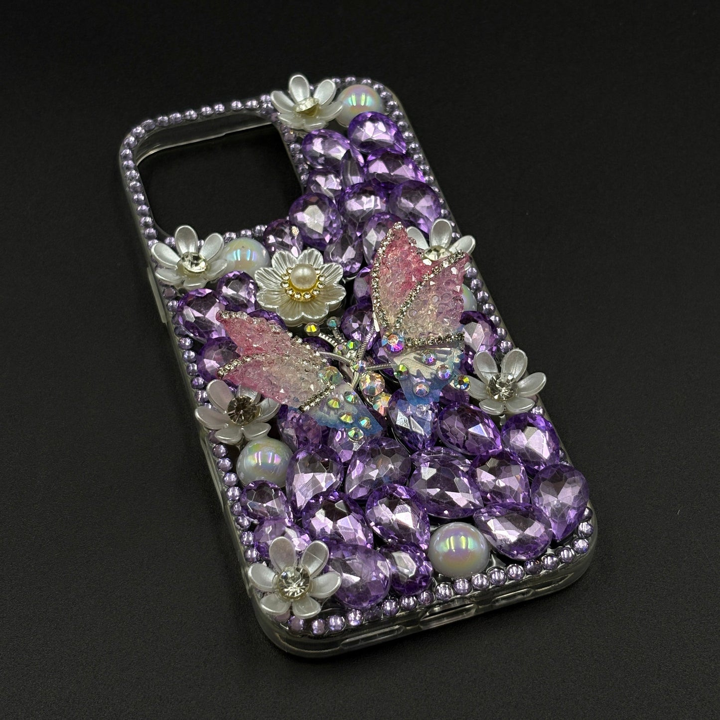 Luxury Butterfly Design Crystal Case for iPhone | Handcrafted Rhinestone Cover | Gems & Floral Accents | Premium Feel & Glam Look