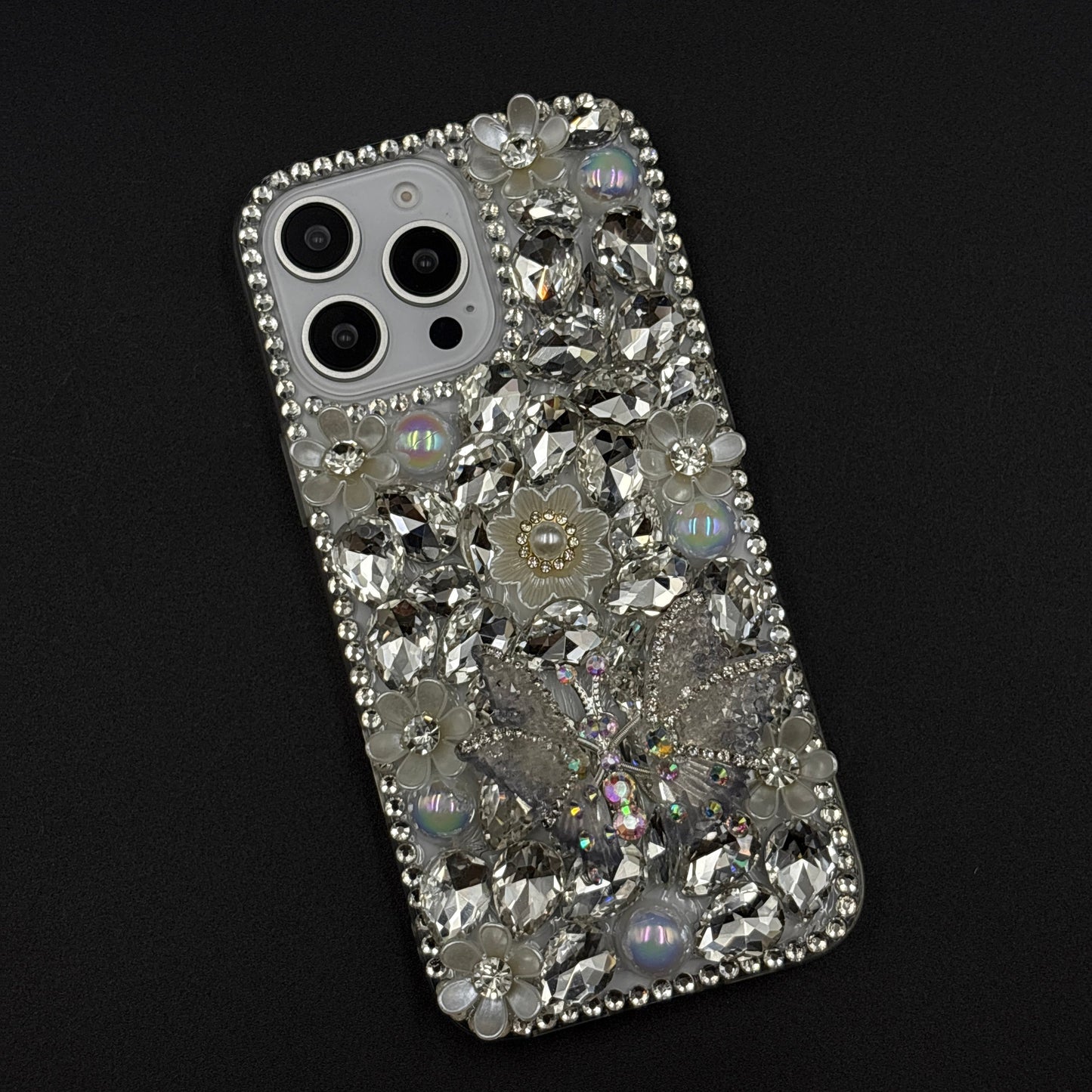 Luxury Butterfly Design Crystal Case for iPhone | Handcrafted Rhinestone Cover | Gems & Floral Accents | Premium Feel & Glam Look