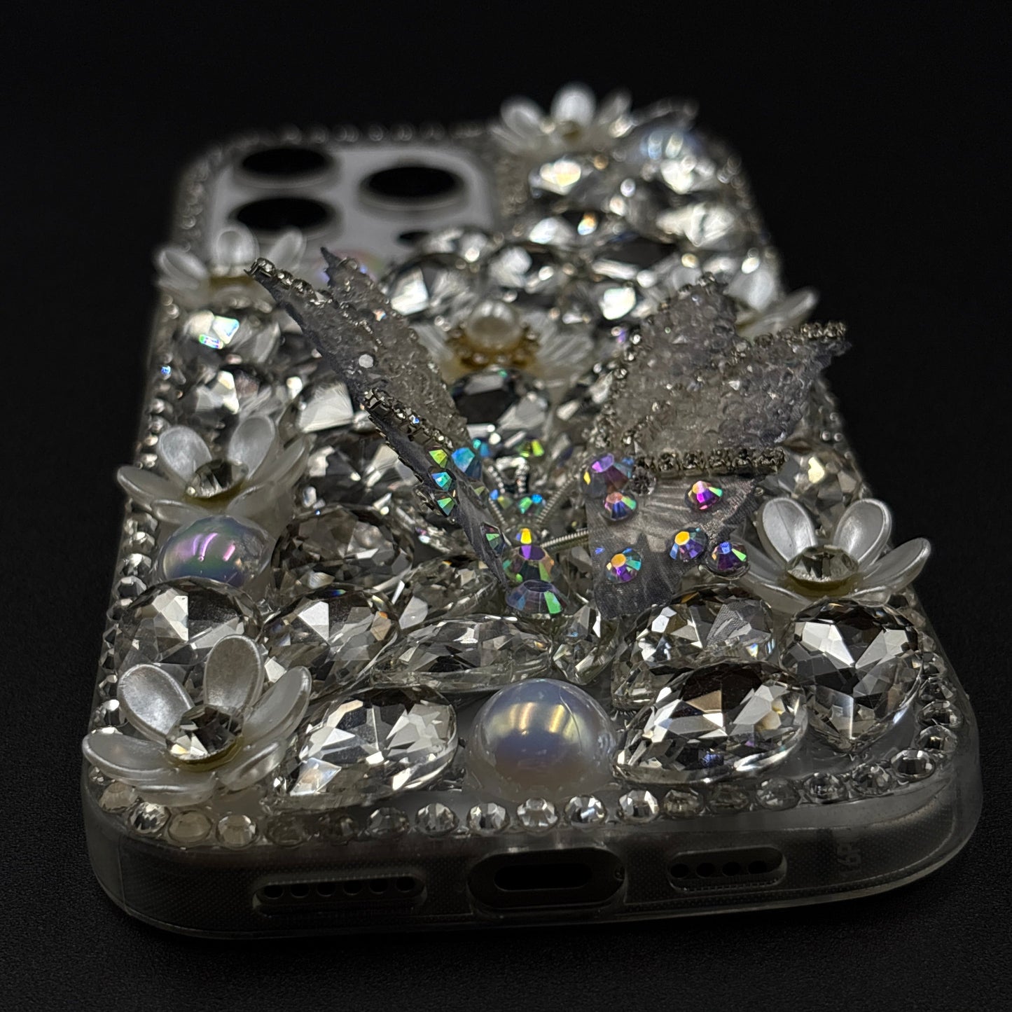 Luxury Butterfly Design Crystal Case for iPhone | Handcrafted Rhinestone Cover | Gems & Floral Accents | Premium Feel & Glam Look
