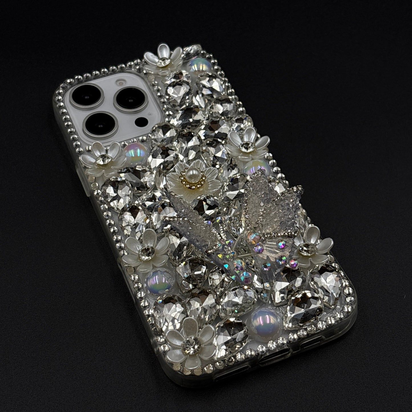 Luxury Butterfly Design Crystal Case for iPhone | Handcrafted Rhinestone Cover | Gems & Floral Accents | Premium Feel & Glam Look