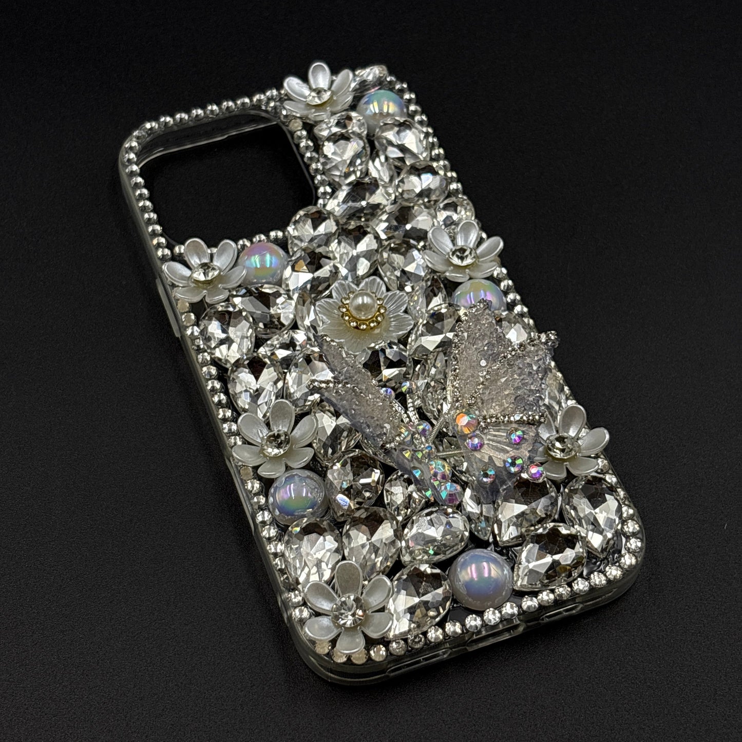 Luxury Butterfly Design Crystal Case for iPhone | Handcrafted Rhinestone Cover | Gems & Floral Accents | Premium Feel & Glam Look