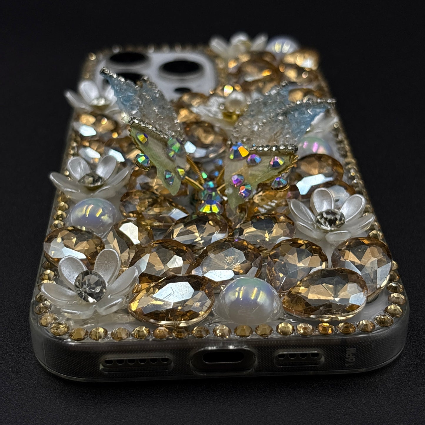 Luxury Butterfly Design Crystal Case for iPhone | Handcrafted Rhinestone Cover | Gems & Floral Accents | Premium Feel & Glam Look