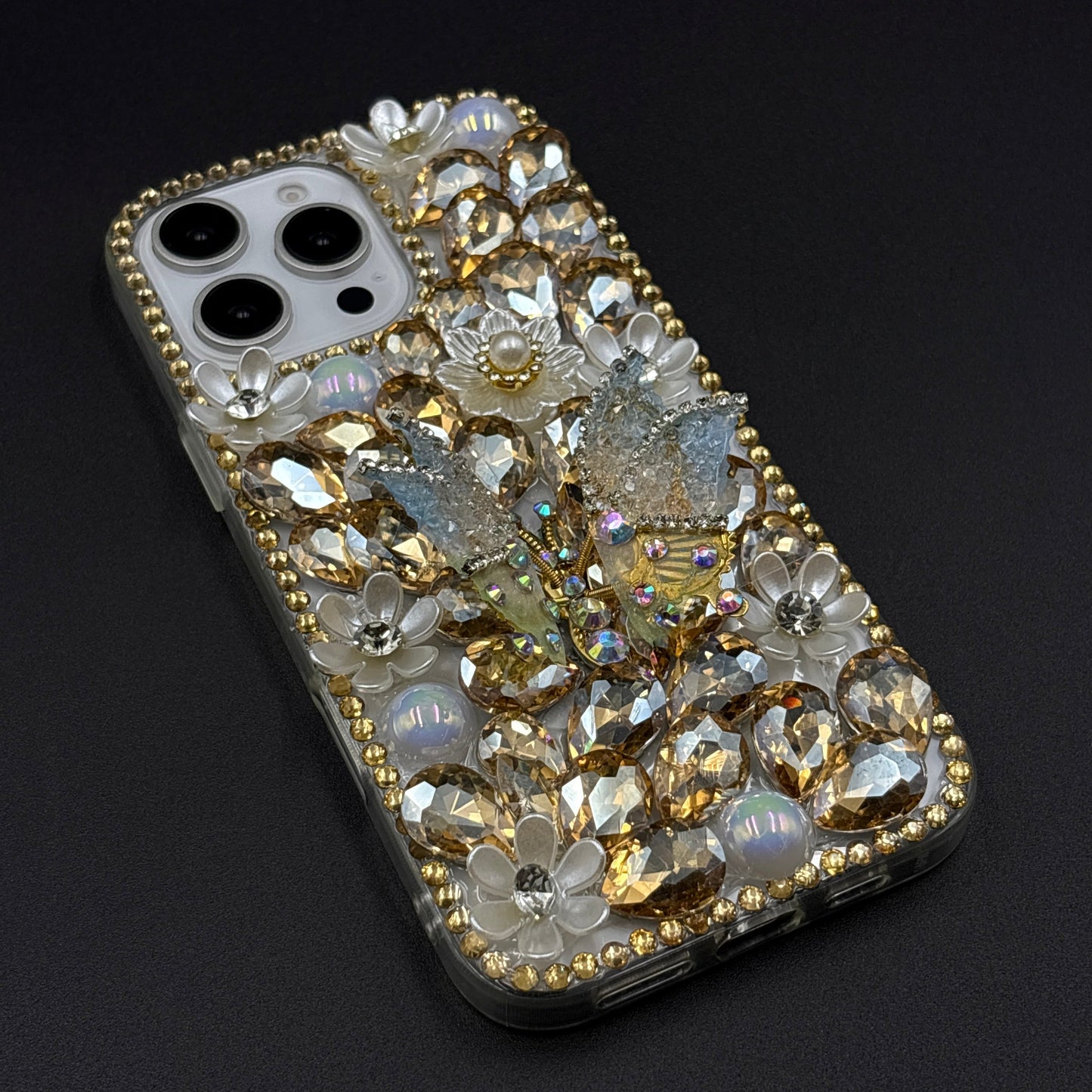 Luxury Butterfly Design Crystal Case for iPhone | Handcrafted Rhinestone Cover | Gems & Floral Accents | Premium Feel & Glam Look