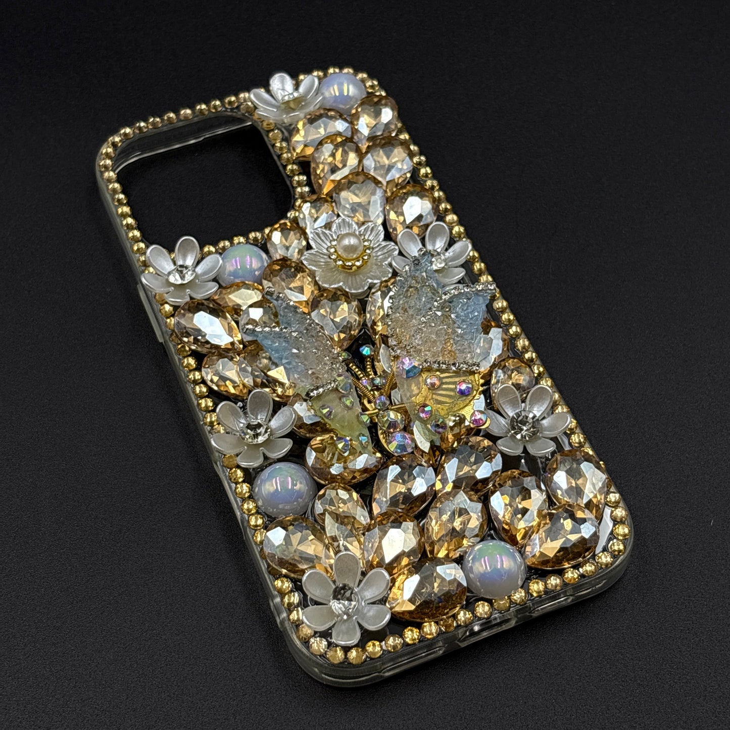 Luxury Butterfly Design Crystal Case for iPhone | Handcrafted Rhinestone Cover | Gems & Floral Accents | Premium Feel & Glam Look