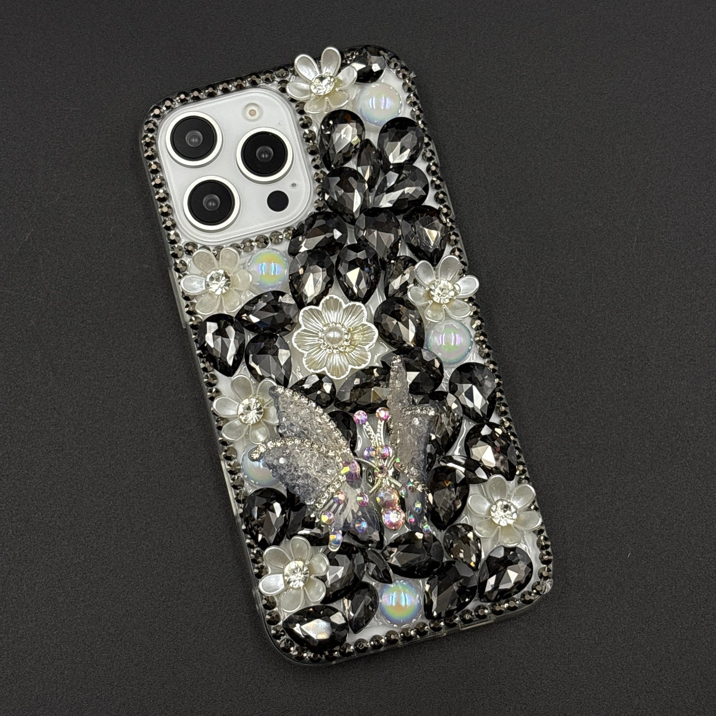 Luxury Butterfly Design Crystal Case for iPhone | Handcrafted Rhinestone Cover | Gems & Floral Accents | Premium Feel & Glam Look