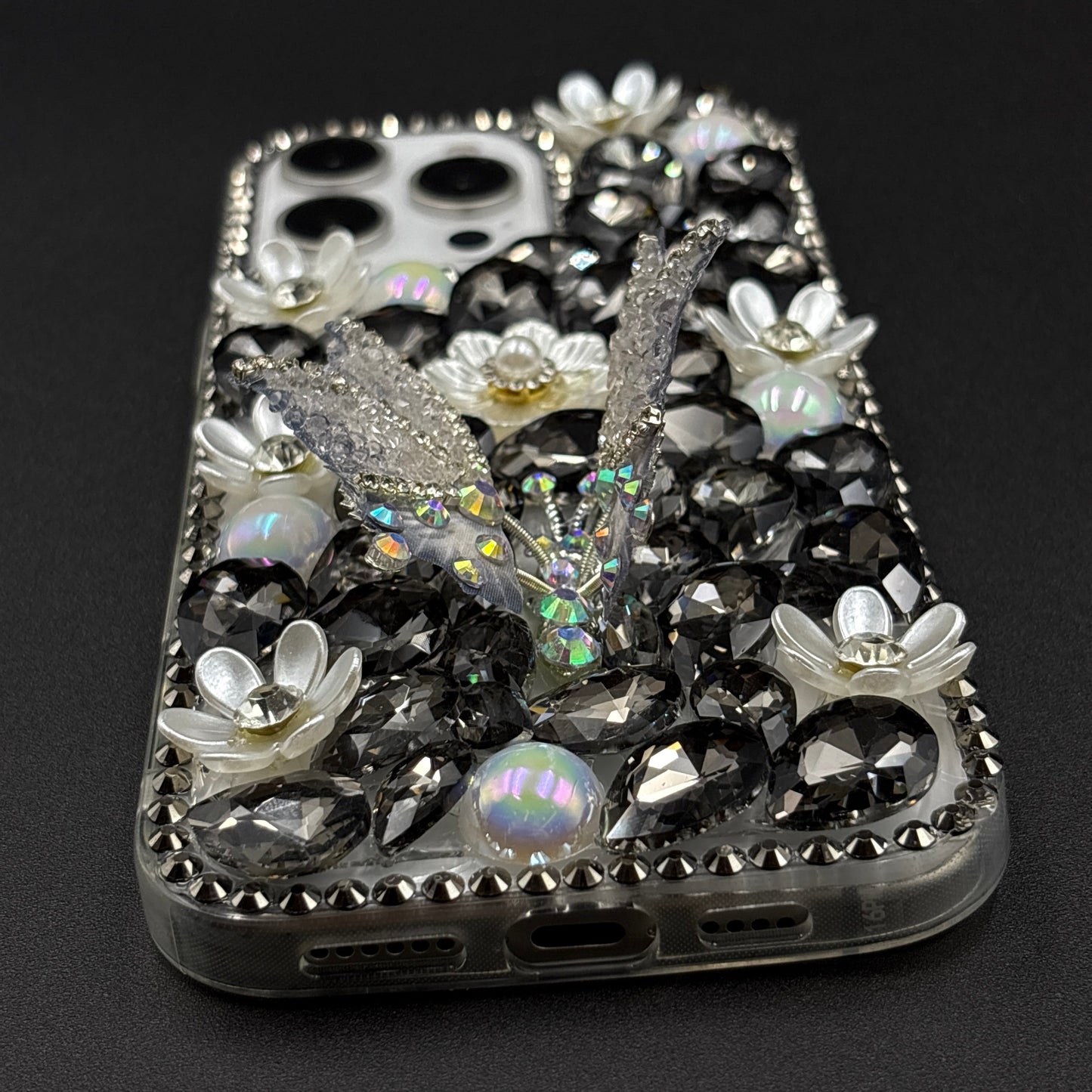Luxury Butterfly Design Crystal Case for iPhone | Handcrafted Rhinestone Cover | Gems & Floral Accents | Premium Feel & Glam Look