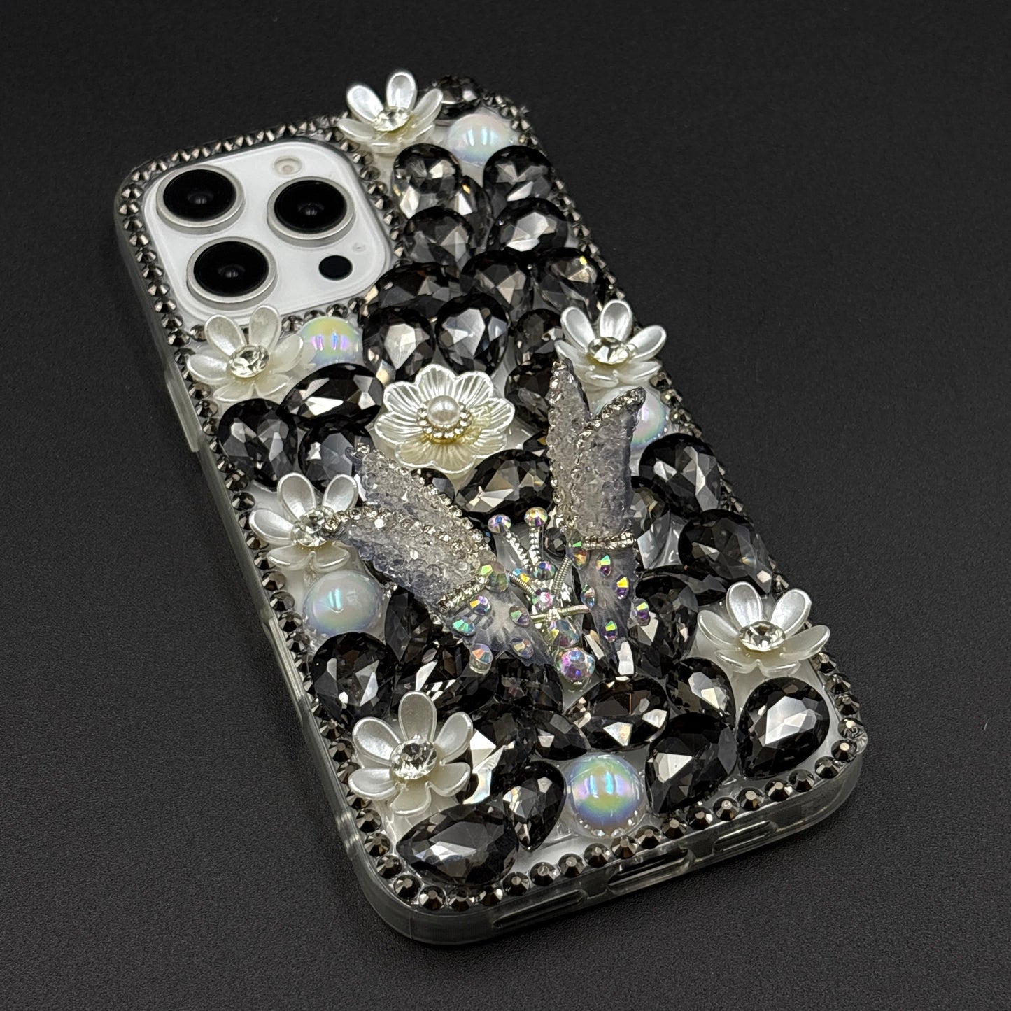 Luxury Butterfly Design Crystal Case for iPhone | Handcrafted Rhinestone Cover | Gems & Floral Accents | Premium Feel & Glam Look
