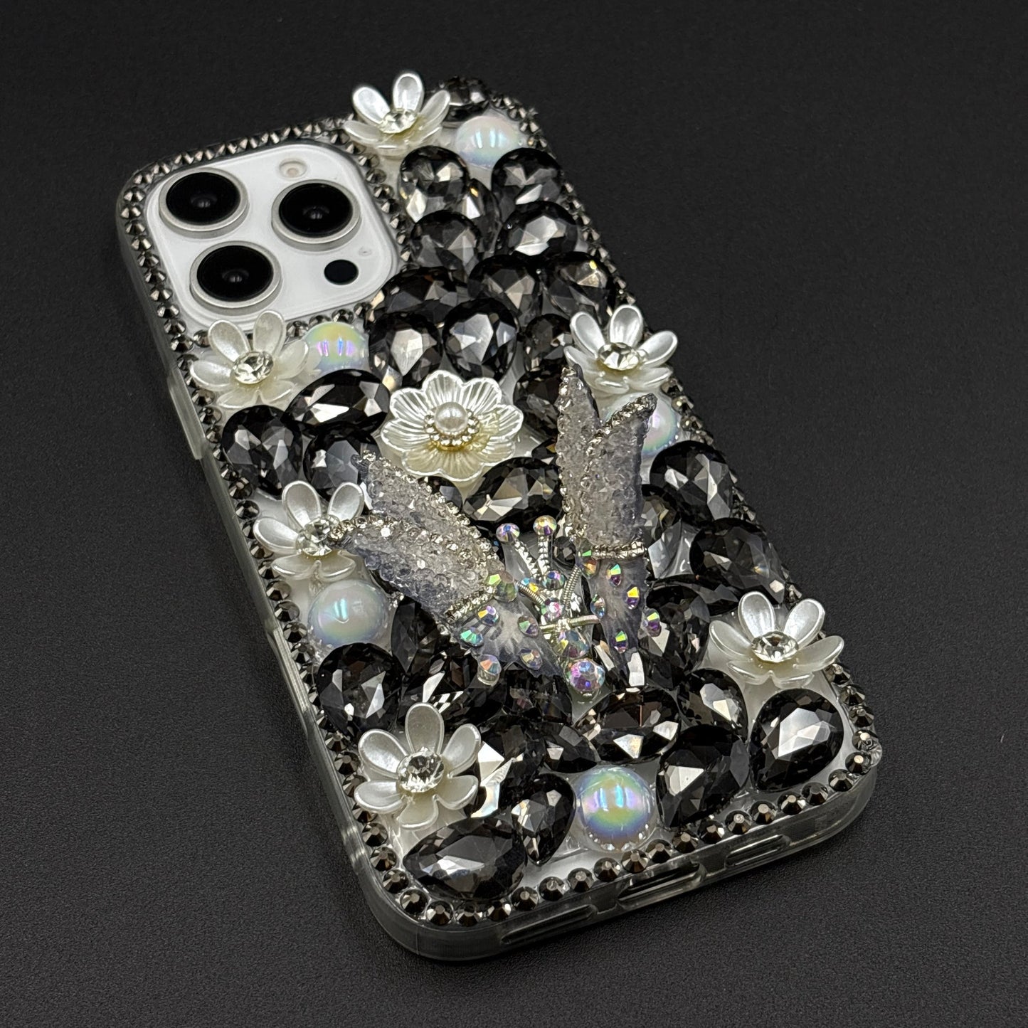 Luxury Butterfly Design Crystal Case for iPhone | Handcrafted Rhinestone Cover | Gems & Floral Accents | Premium Feel & Glam Look