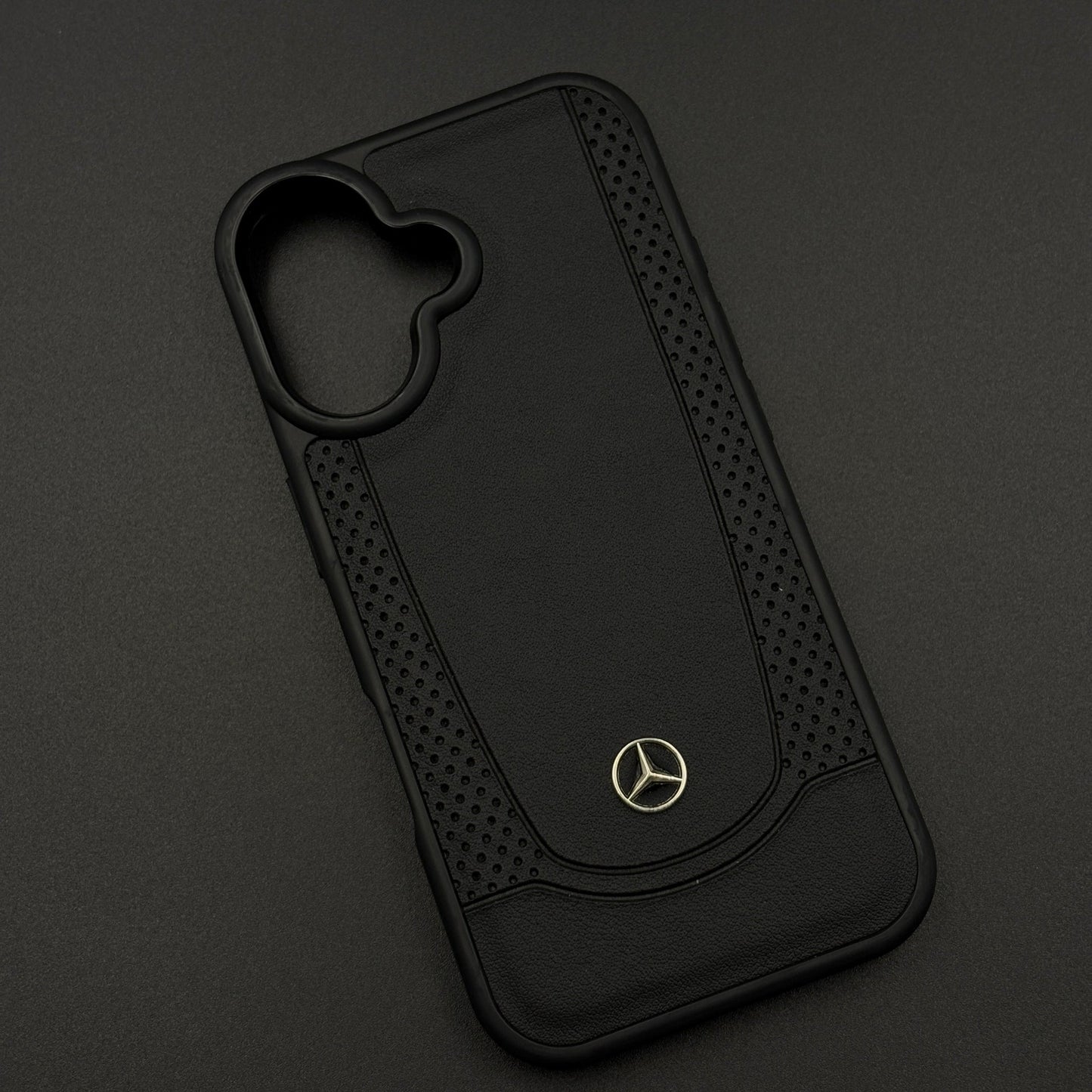 Black Perf Line Luxury Sports Car Merc Case for iPhone 17 with Perforated Detail