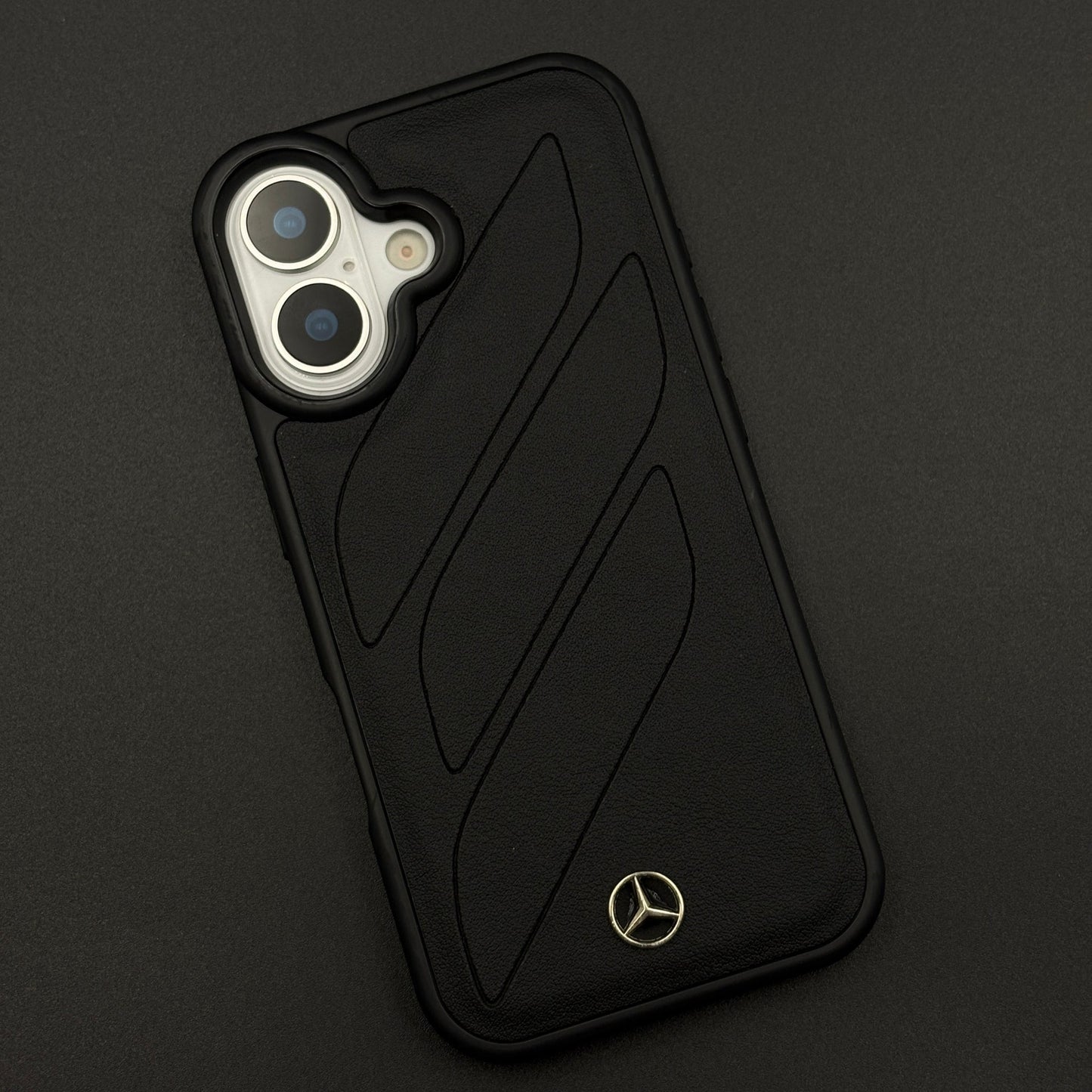 Luxury Sports Car Brand Merc Noir Texture Case for iPhone 17 with Embossed Design