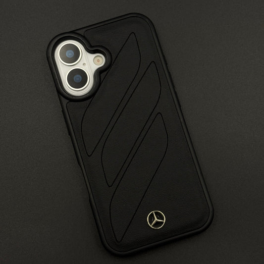 Luxury Sports Car Brand Merc Noir Texture Case for iPhone 17 with Embossed Design