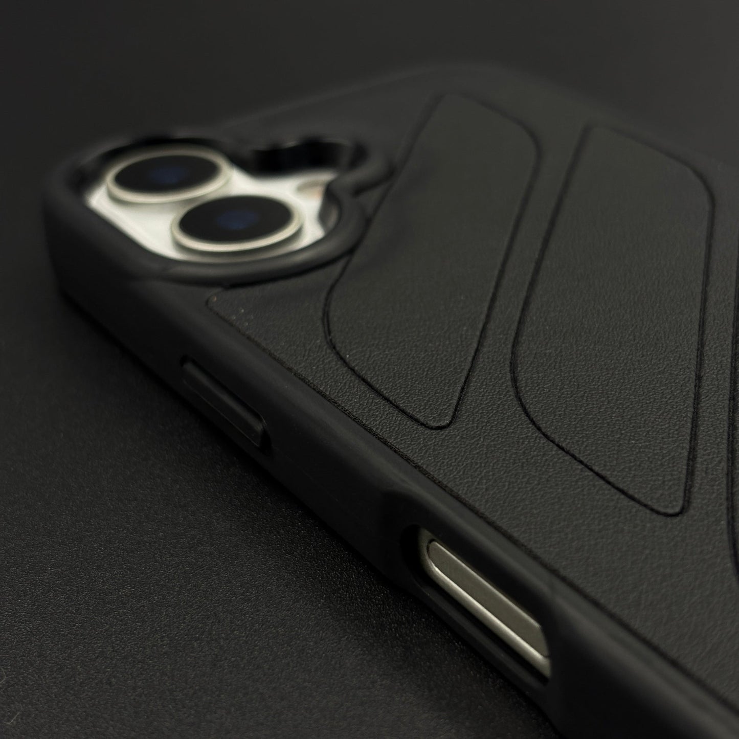 Luxury Sports Car Brand Merc Noir Texture Case for iPhone 17 with Embossed Design