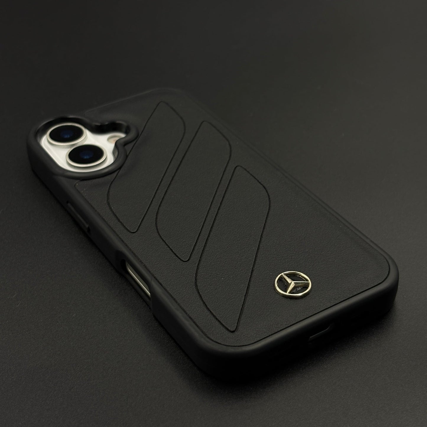 Luxury Sports Car Brand Merc Noir Texture Case for iPhone 17 with Embossed Design
