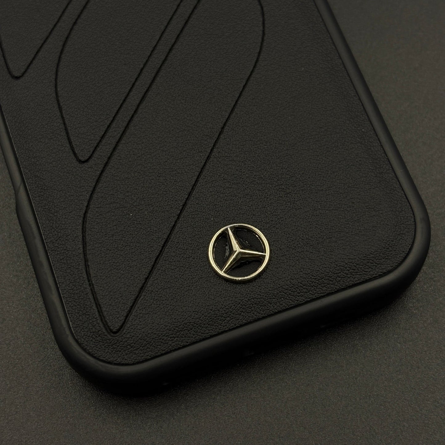 Luxury Sports Car Brand Merc Noir Texture Case for iPhone 17 with Embossed Design