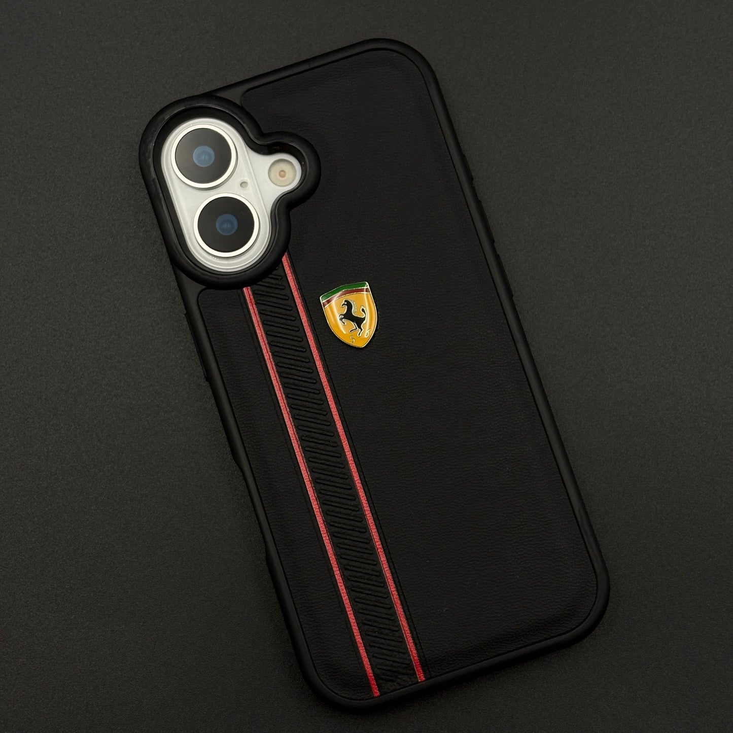 Luxury Sports Car FR Racing Red Stripe Case for iPhone 17 with Bold Black-and-Red Motorsport Finish