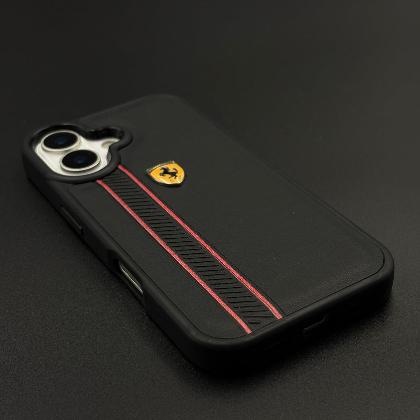 Luxury Sports Car FR Racing Red Stripe Case for iPhone 17 with Bold Black-and-Red Motorsport Finish
