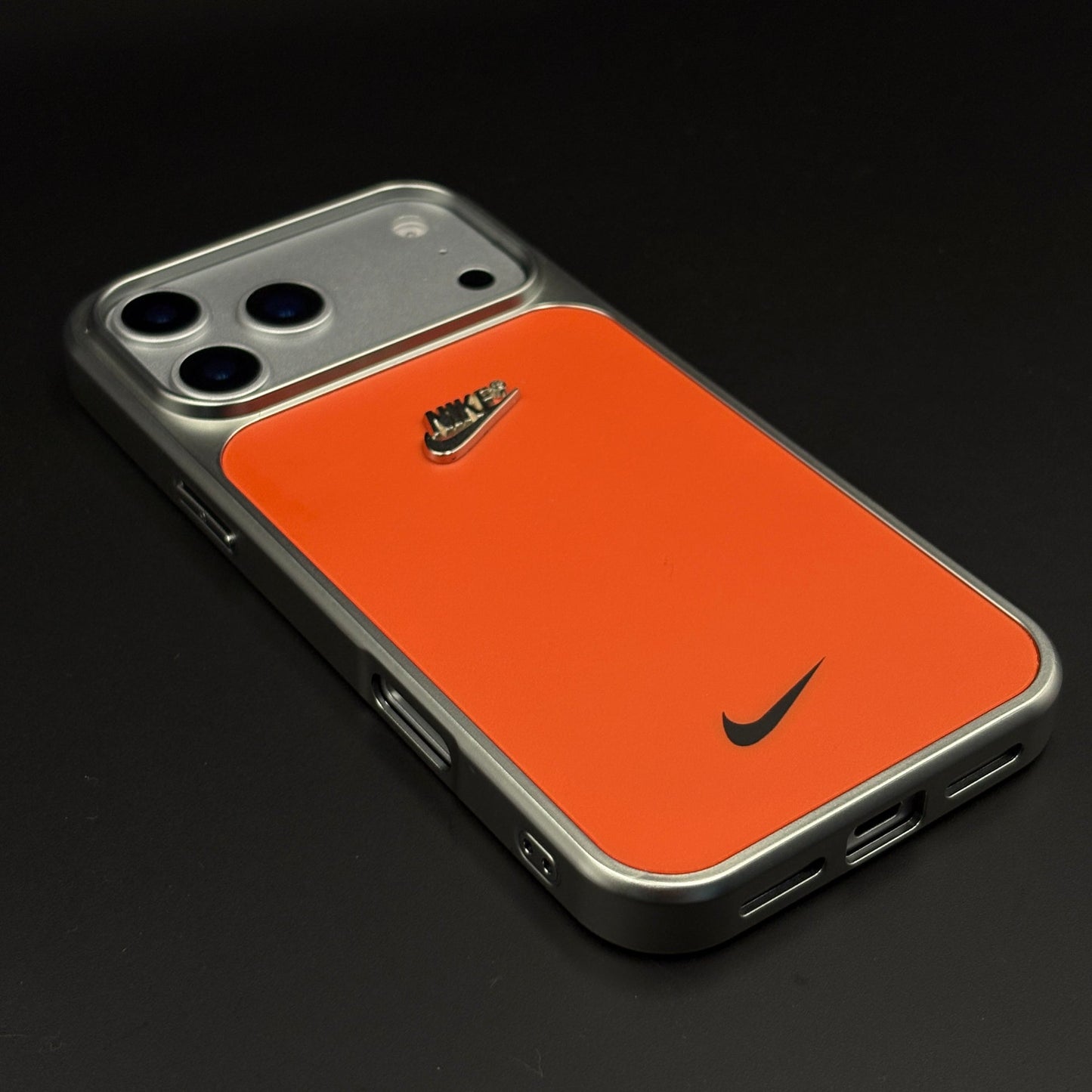 Premium Sports Edition Shockproof Mobile Case Cover for iPhone 17 Series | Athletic Orange Metal Frame Cover | Embossed Logo