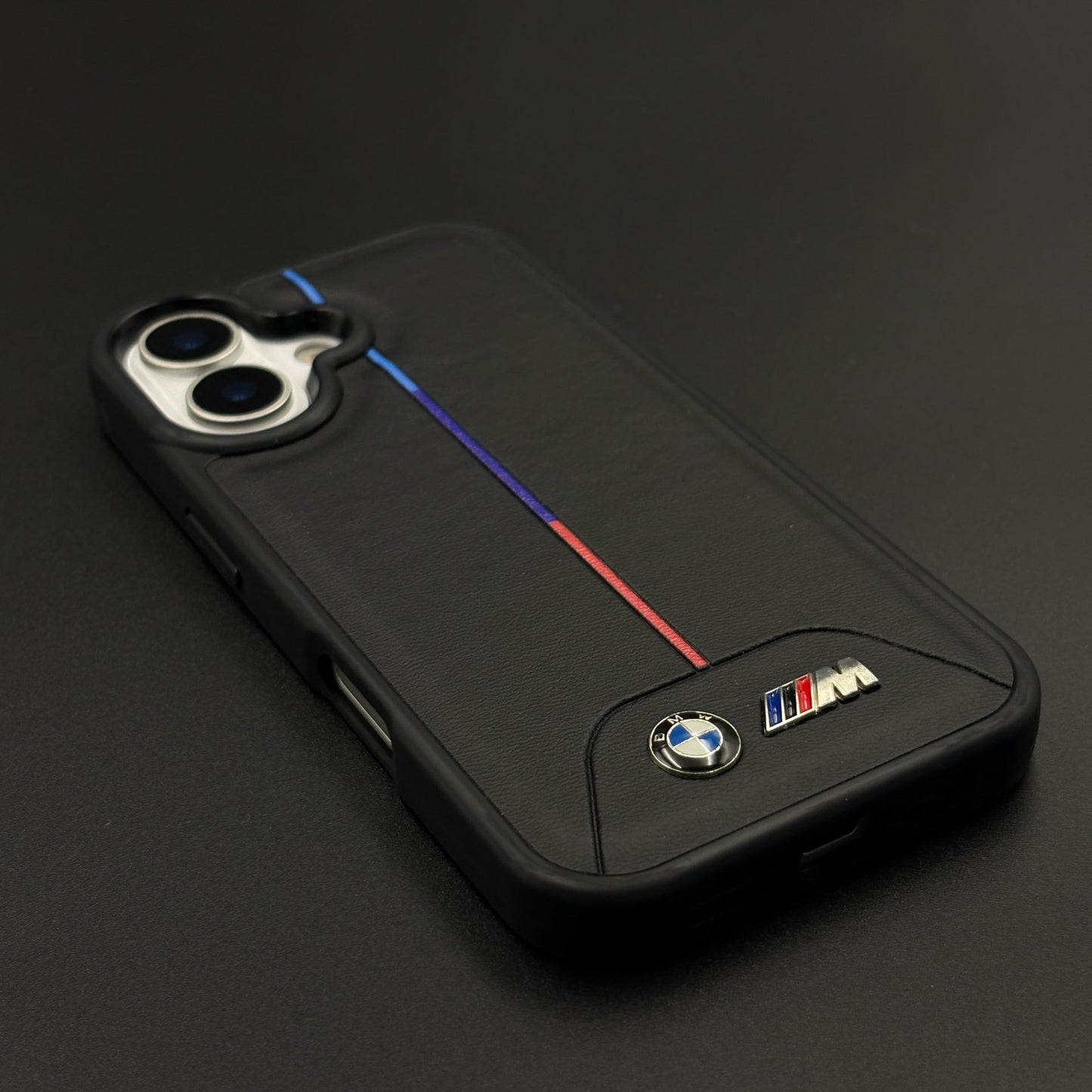 Performance M Series Sport Car Racing Stripe Case for iPhone 17 with Tricolor Accent