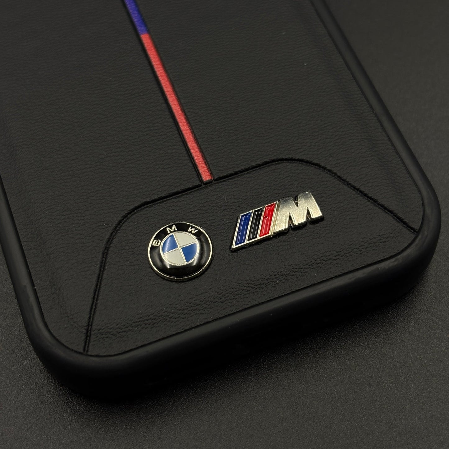 Performance M Series Sport Car Racing Stripe Case for iPhone 17 with Tricolor Accent