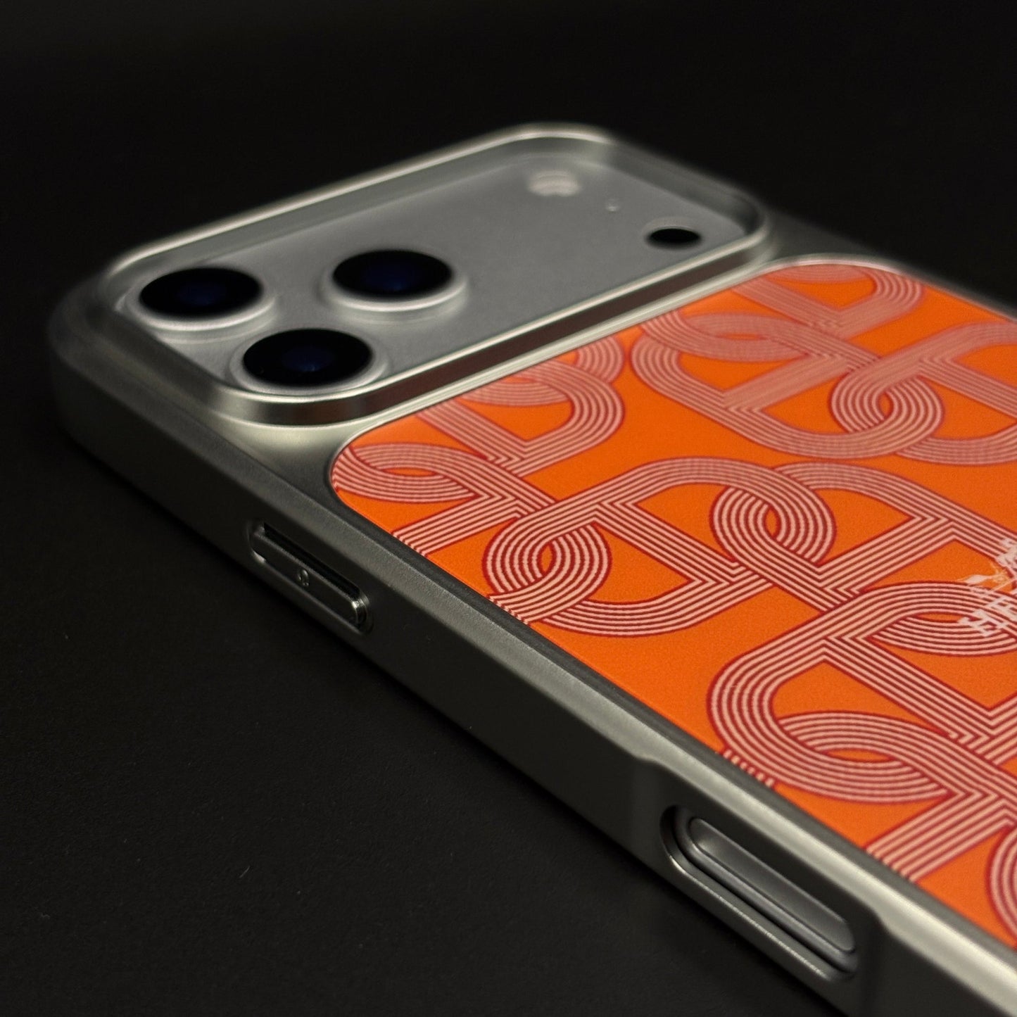 Luxury Branded Metal Initial Mobile Case Cover for iPhone 17 Series | Orange Designer-Inspired Matte Finish