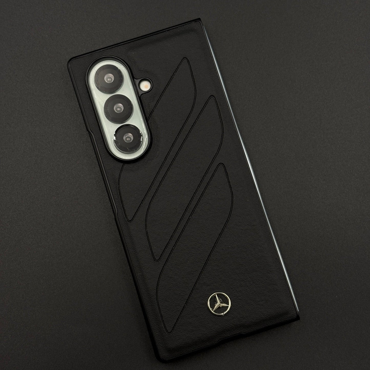 Luxury Sports Car Brand Merc Noir Texture Case for Samsung Galaxy Z Fold 7 with Embossed Design