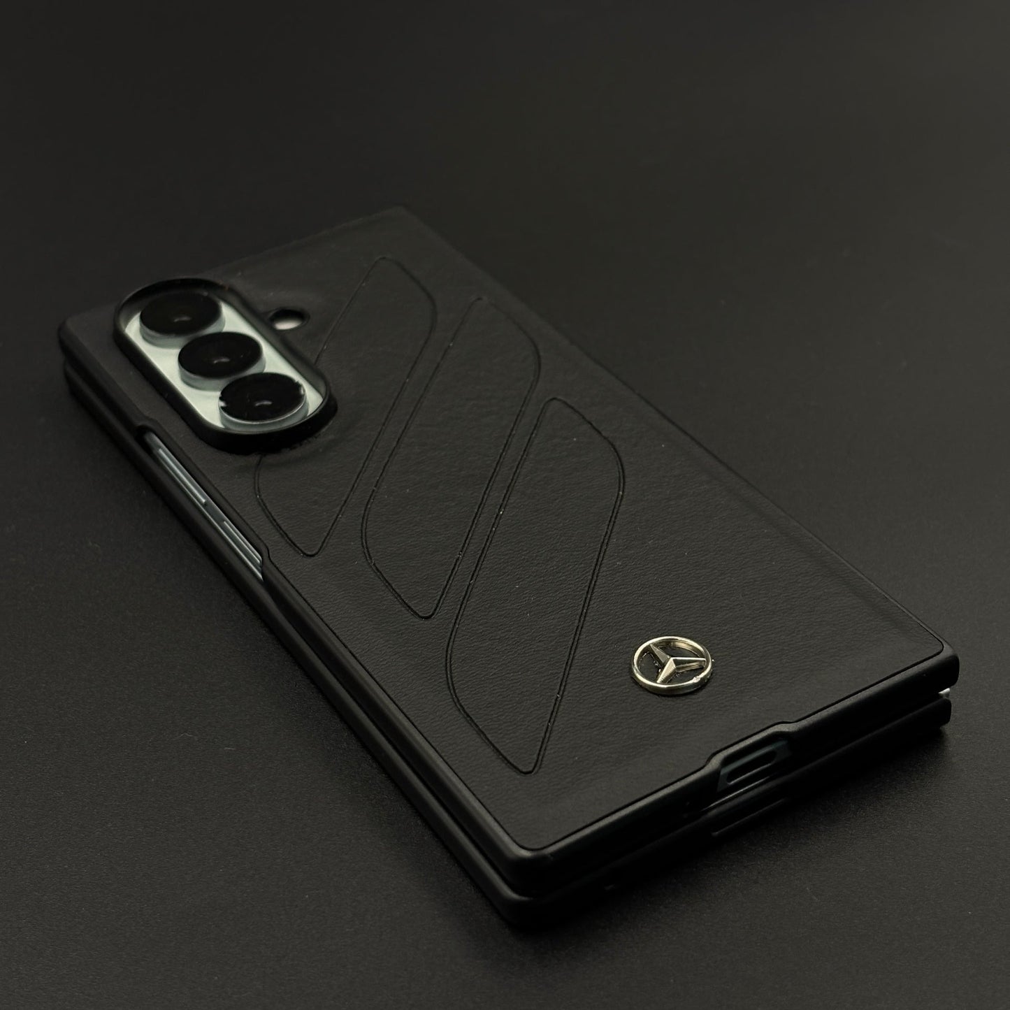 Luxury Sports Car Brand Merc Noir Texture Case for Samsung Galaxy Z Fold 7 with Embossed Design