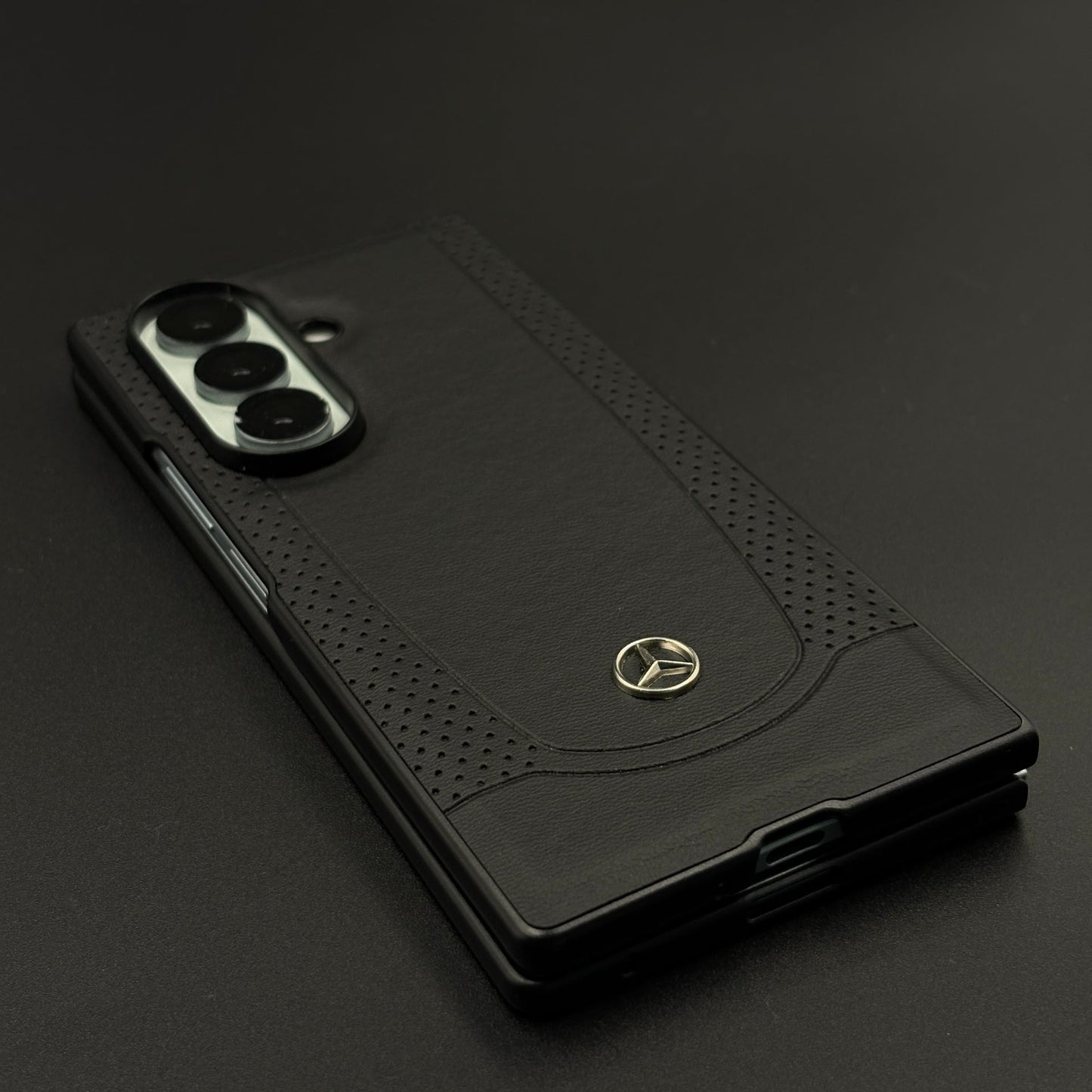 Black Perf Line Luxury Sports Car Merc Case for Samsung Galaxy Z Fold 7 with Perforated Detail