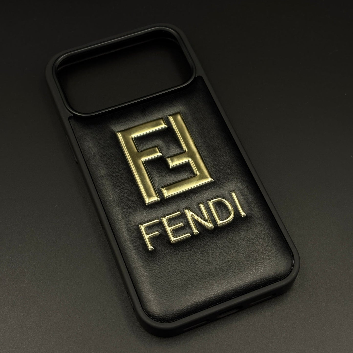 Gold Initial FF Emblem Puffer Mobile Case for iPhone 17 Series | Premium Black Cushion | Embossed Logo