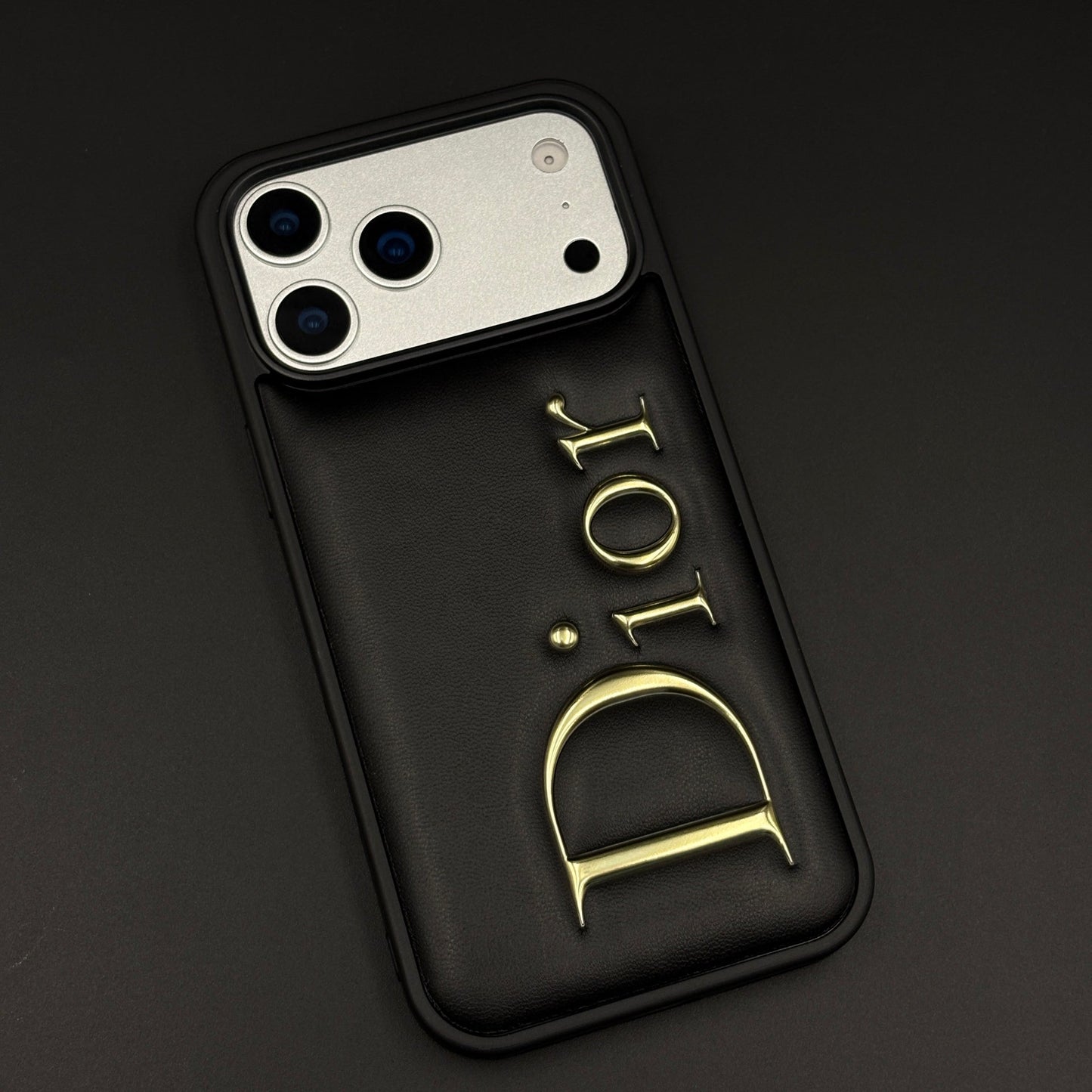 Gold Logo Embossed Puffer Mobile Case for iPhone 17 Series | Premium Black Designer Cushion | Embossed Logo