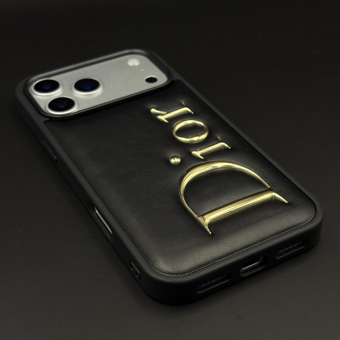 Gold Logo Embossed Puffer Mobile Case for iPhone 17 Series | Premium Black Designer Cushion | Embossed Logo