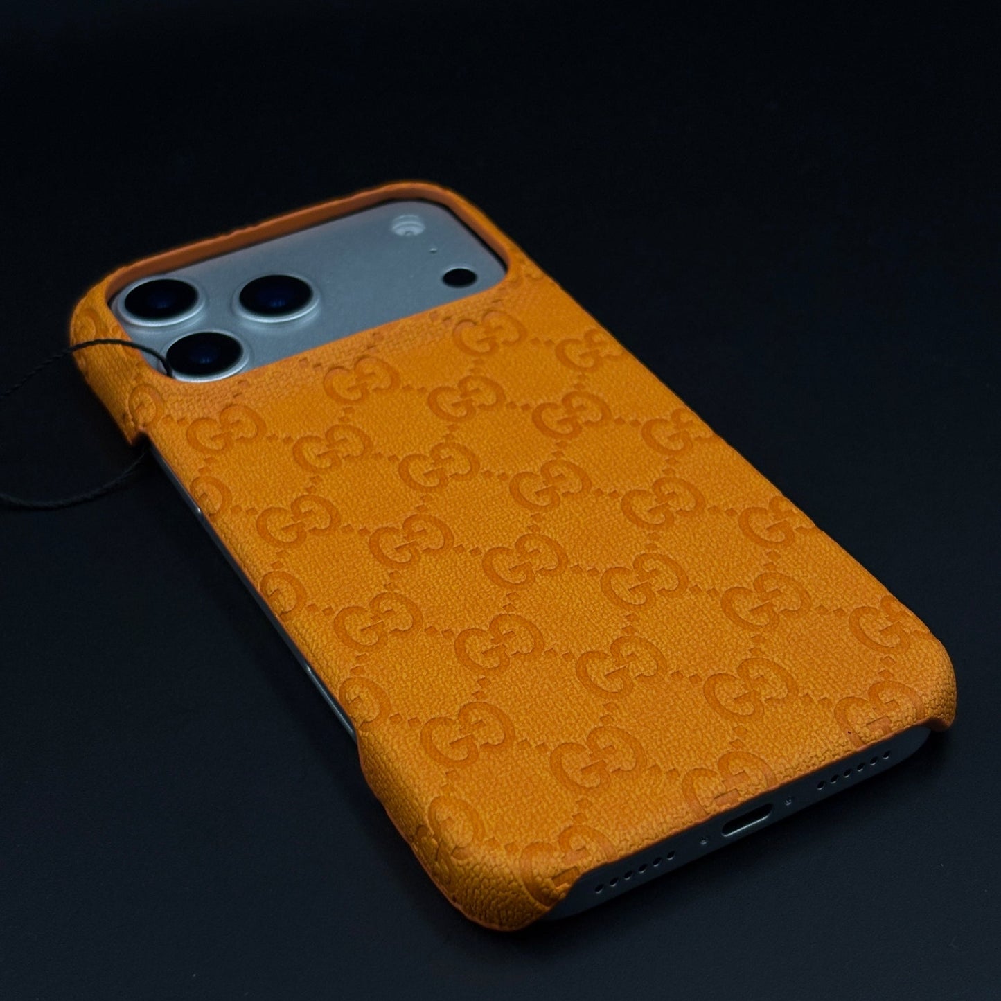 Branded Orange Leather GG Mobile Case for iPhone 17 Series | Designer-inspired Leather Finish