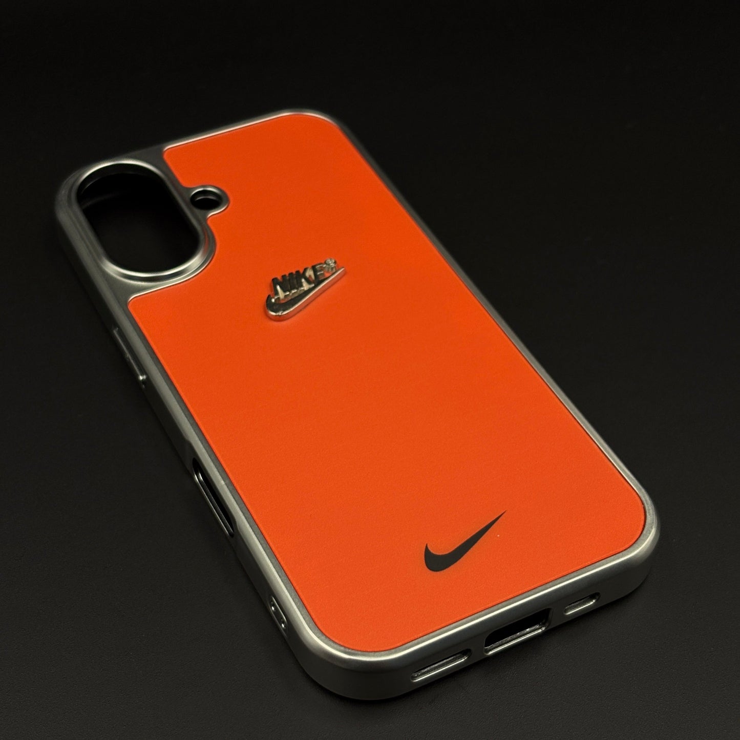 Premium Sports Edition Shockproof Mobile Case Cover for iPhone 16 | Athletic Orange Metal Frame Cover | Embossed Logo