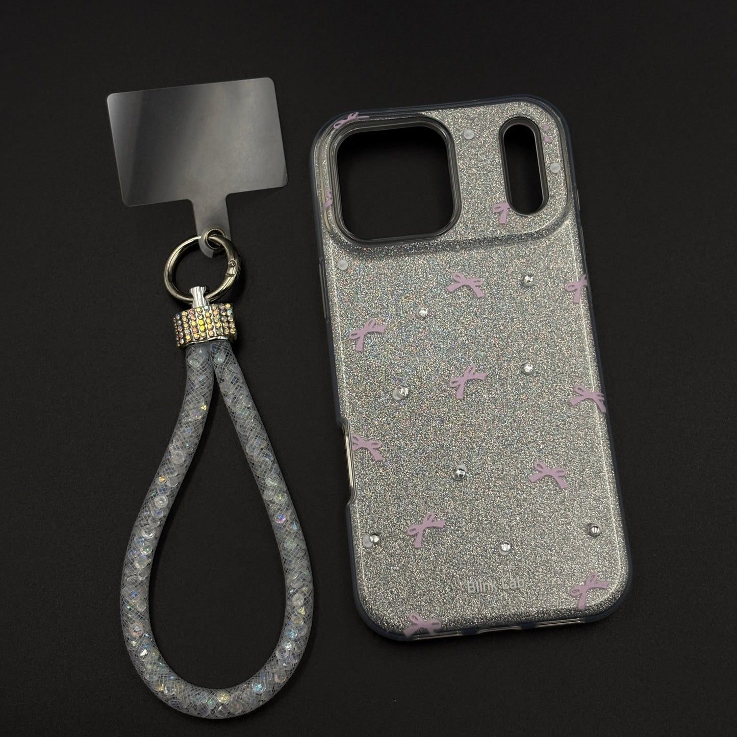 Bow Sparkle Glitter Case with Sling for iPhone 17 Series and Cute Carry Strap