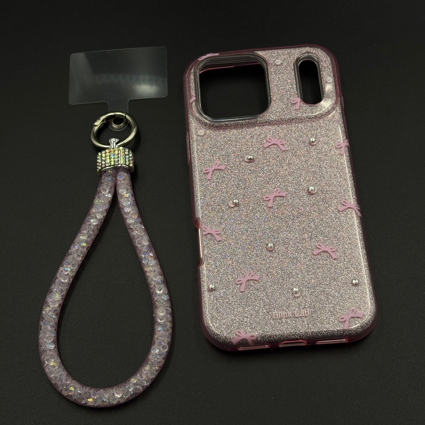 Bow Sparkle Glitter Case with Sling for iPhone 17 Series and Cute Carry Strap