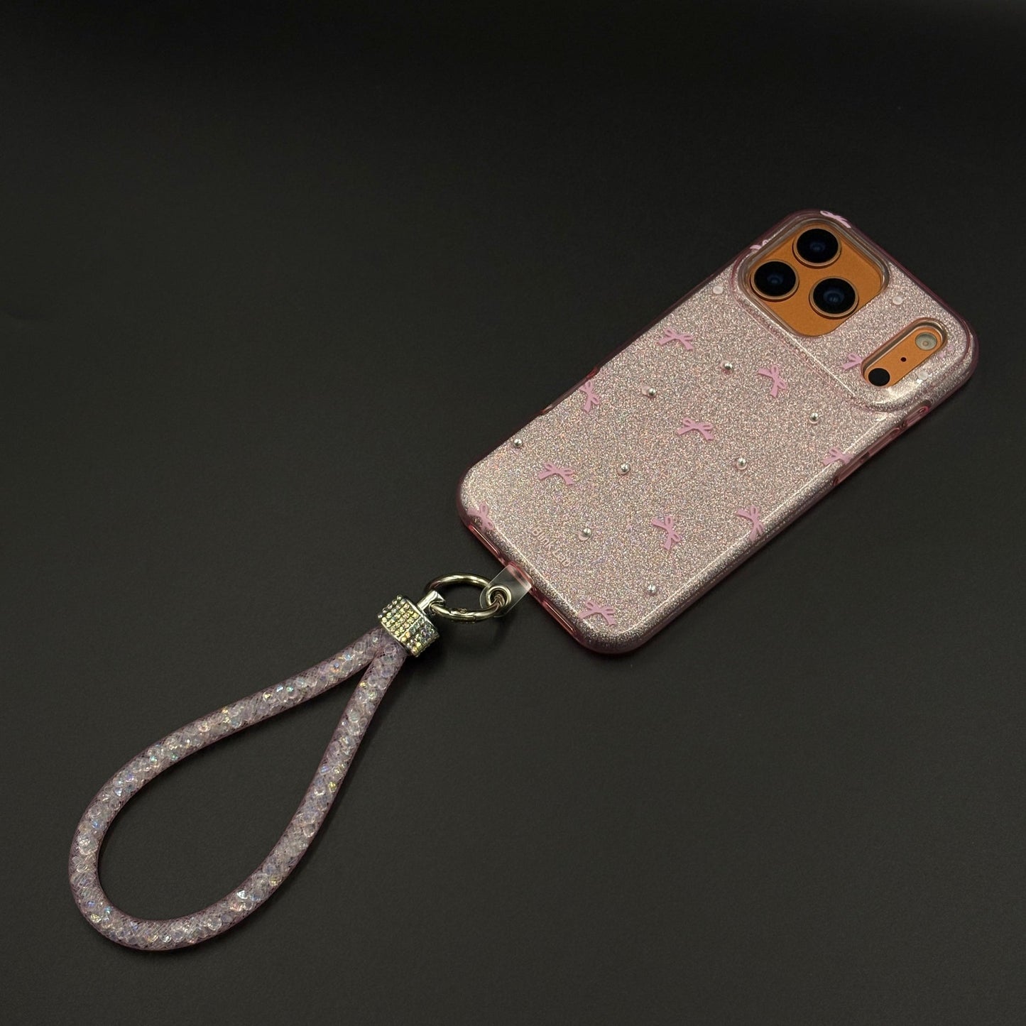 Bow Sparkle Glitter Case with Sling for iPhone 17 Series and Cute Carry Strap